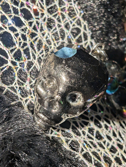 Iridescent Abyss // Faceted Glass Skull Necklace